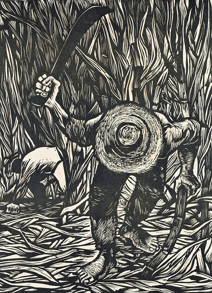 Tufiño, Rafael, Cortado de caña, 951, linocut print, image size 11 1/2 x 8 1/2 in, El Museo del Barrio, NY 